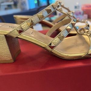 Gold Valentino Rockstud caged sandals